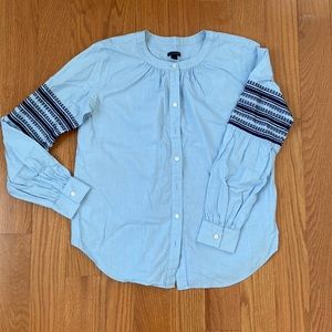 Ann Taylor embroidered sleeve blouse XS blue